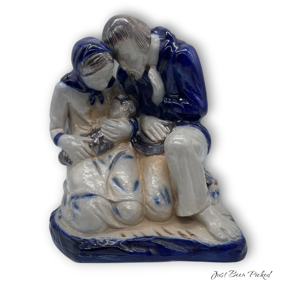 8" German Stoneware Figure Statue Salt Glazed Man Woman Child‎